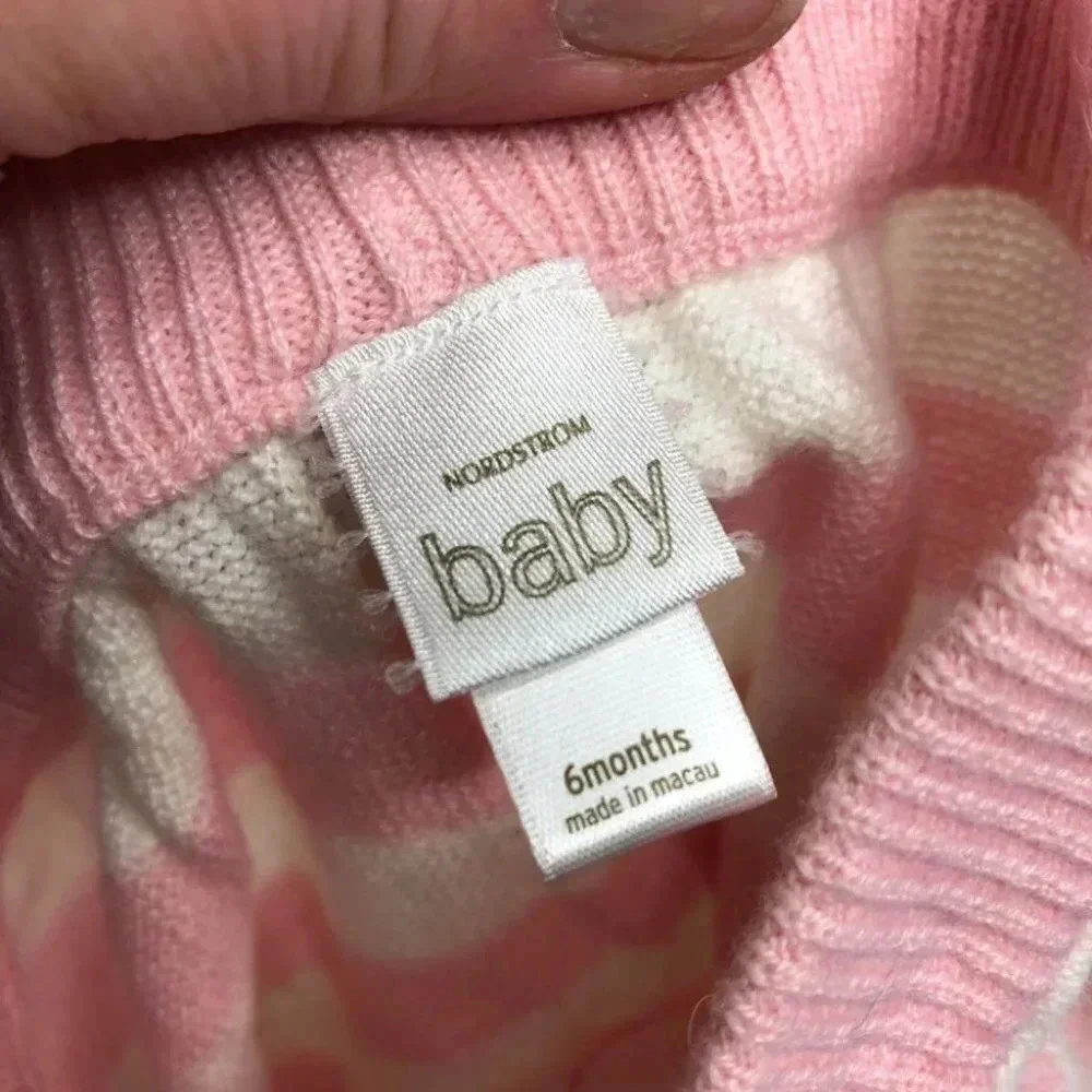 Nordstrom Baby jacket & pants set sweater knit angora pink stripe‎ size 6 months